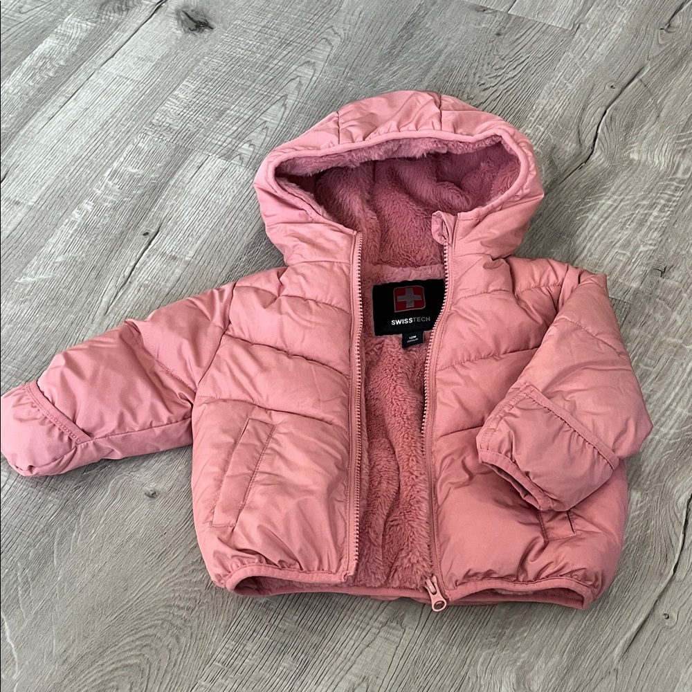 SwissTech - Pink Puffer Jacket with Hood - 12 Months